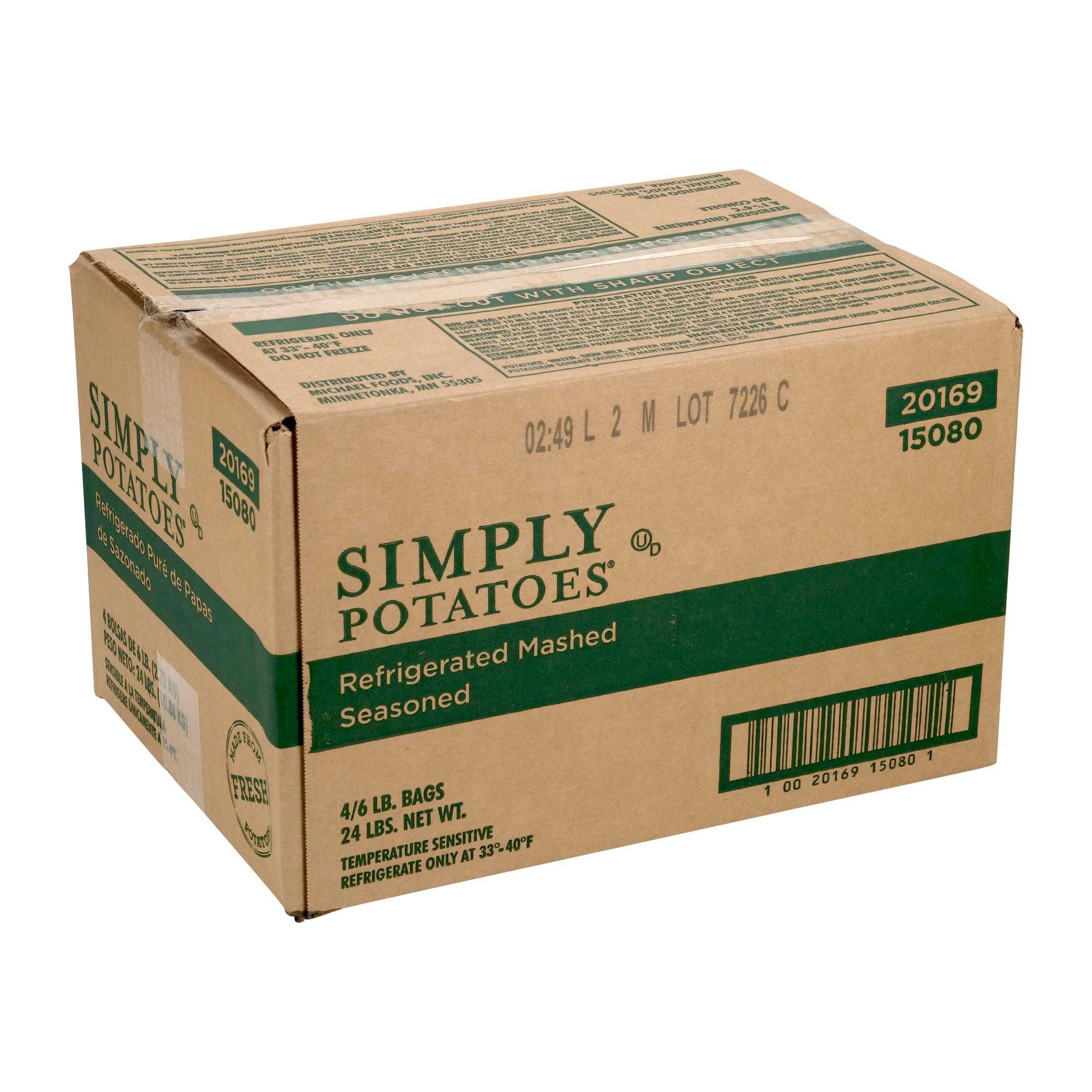 Simply Potatoes® Refrigerated Seasoned Mashed Potatoes made with peeled russet potatoes, 4/6 Lb Bags