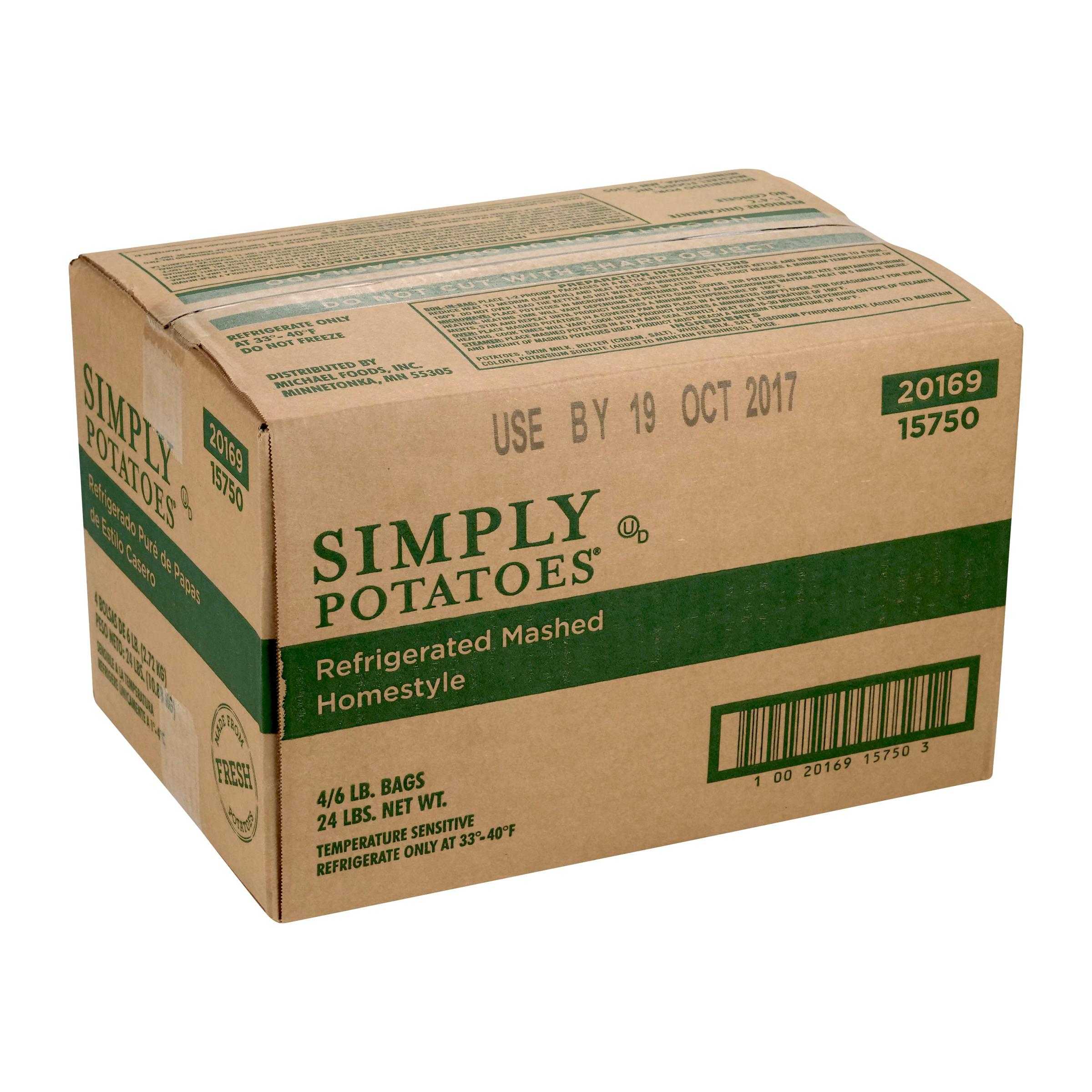 Simply Potatoes® Refrigerated Home-style Mashed Potatoes made with peeled russet potatoes, 4/6 Lb Bags