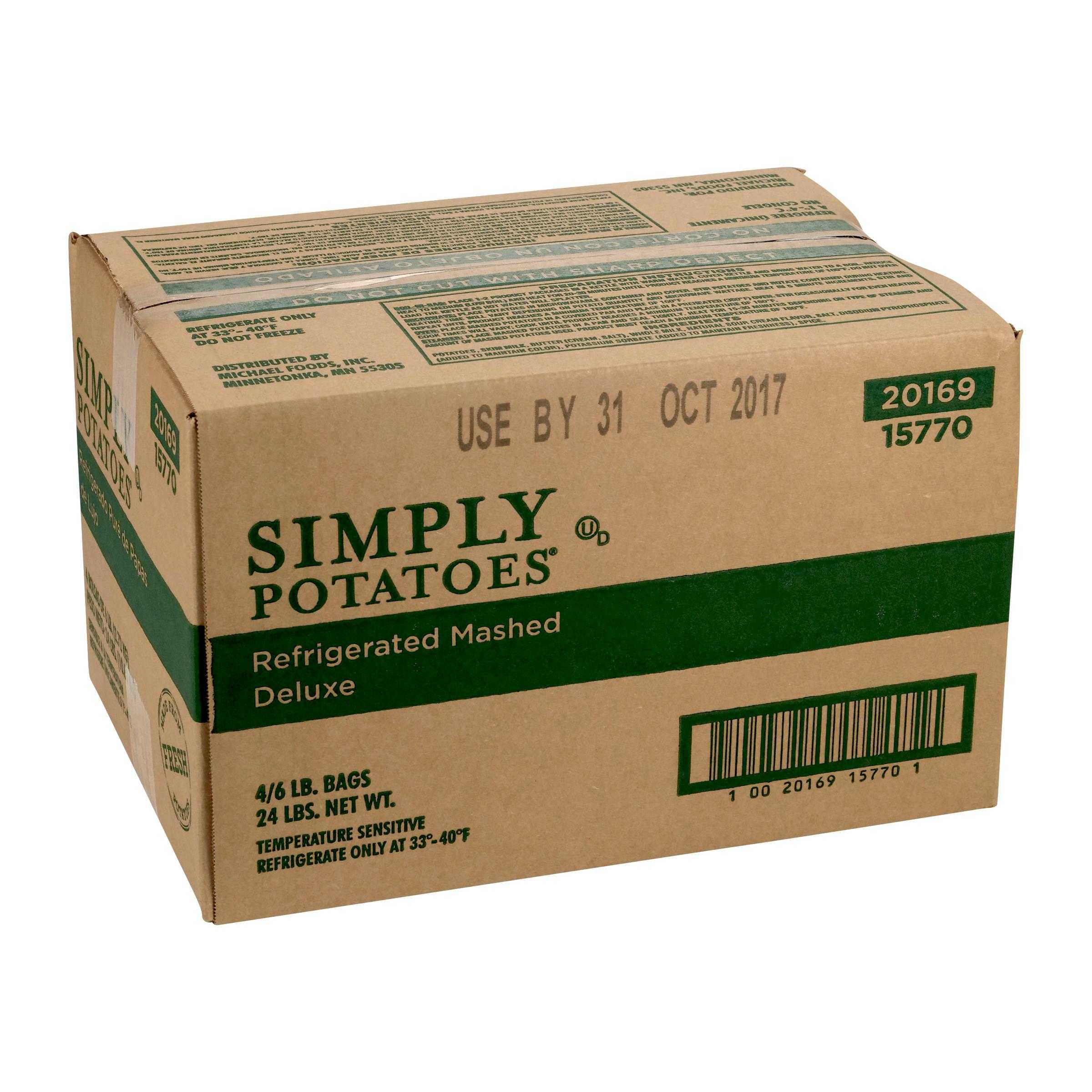 Simply Potatoes® Refrigerated Deluxe Mashed Potatoes made with peeled russet potatoes, 4/6 Lb Bags