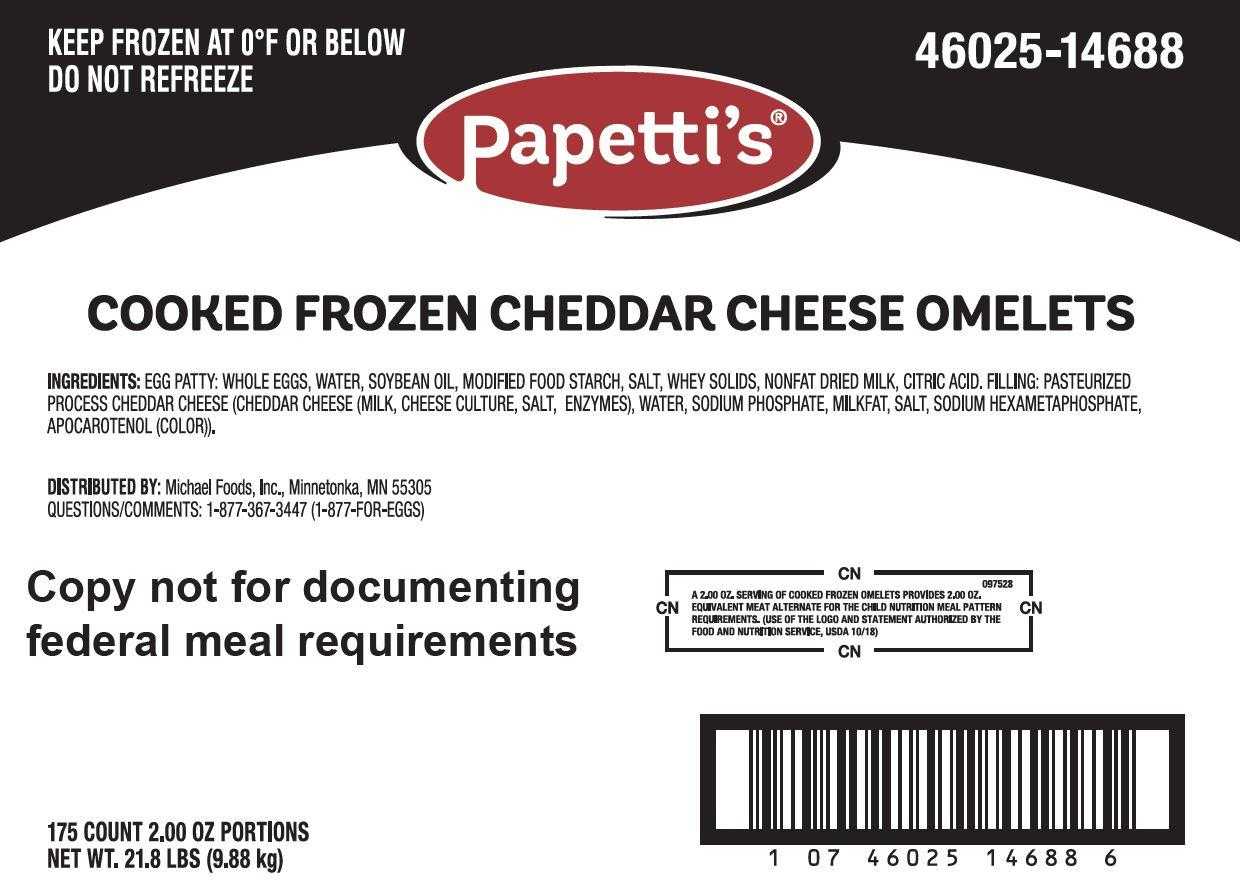 Papetti’s® Fully-Cooked 5″ x 2.25″ Singlefold Omelet filled with Cheddar Cheese, CN, 175/2.0 oz CN Labeled PDF
