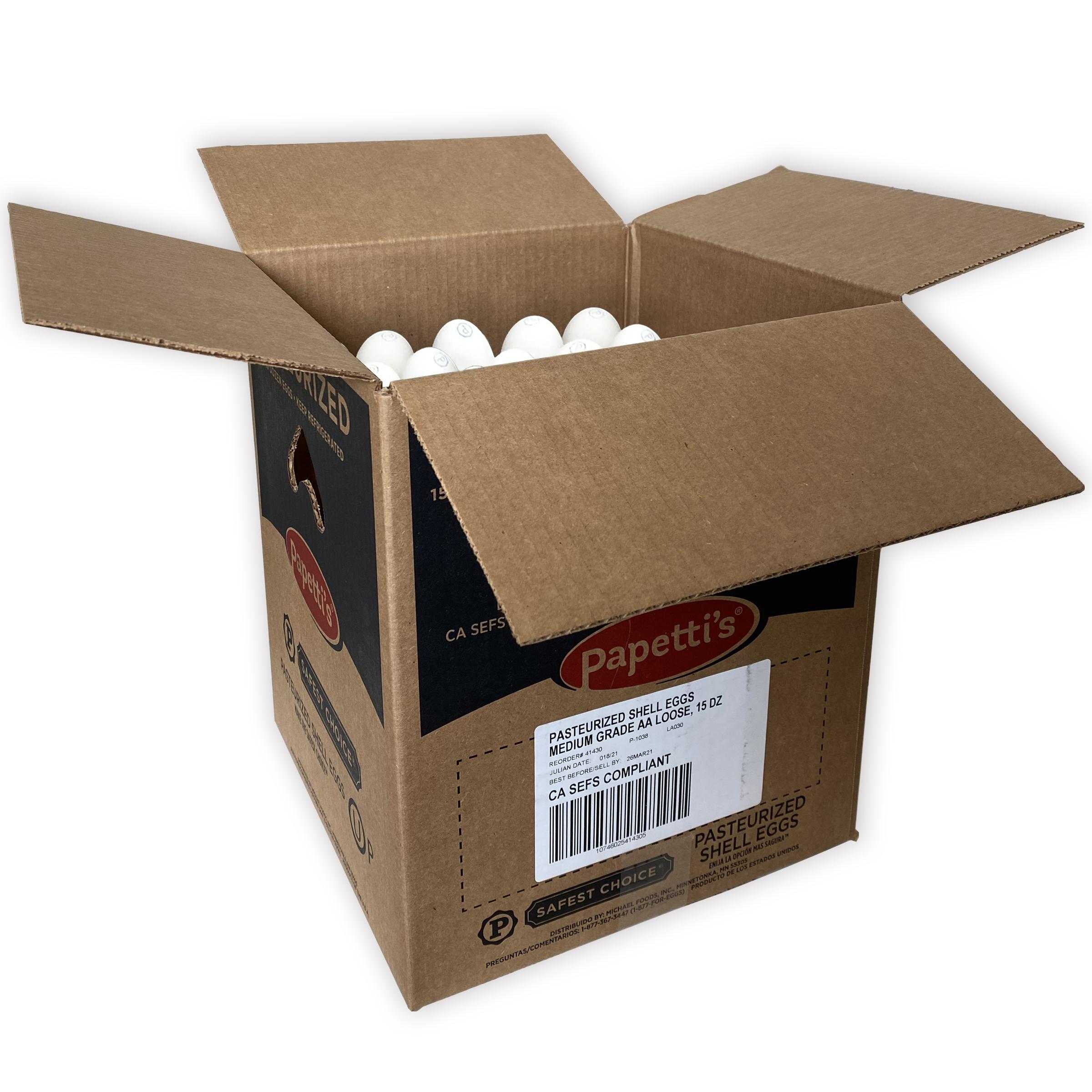 Papetti’s® Medium Pasteurized Shell Eggs, Graded, Loose Pack, 1/15 Dozen Case
