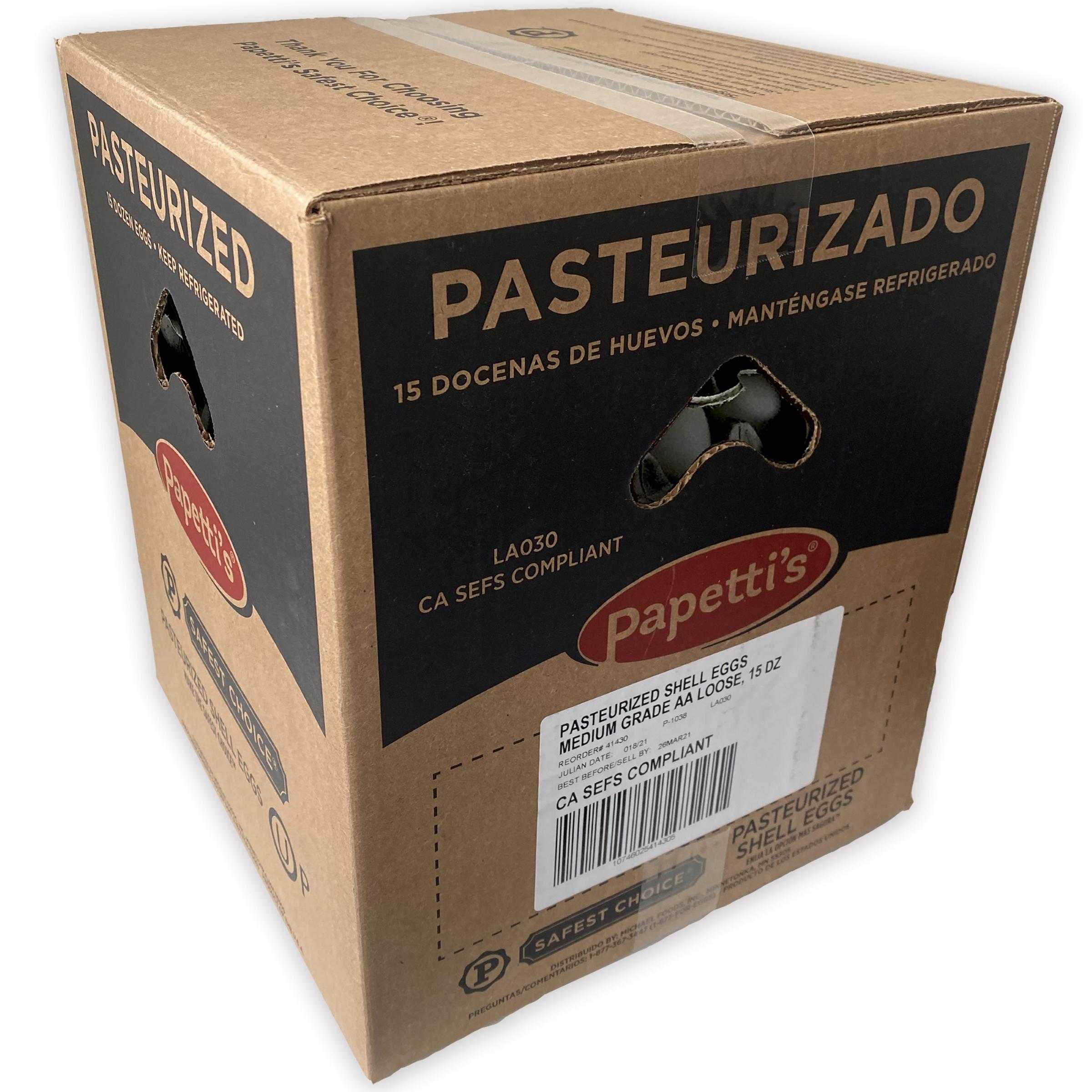 Papetti’s® Medium Pasteurized Shell Eggs, Graded, Loose Pack, 1/15 Dozen Case
