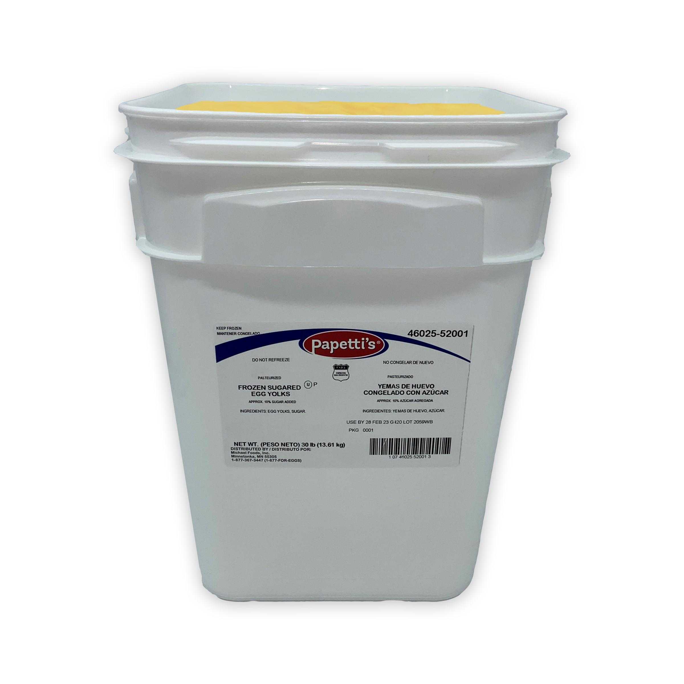 Papetti’s® Frozen Liquid Egg Yolk with 10% Sugar, 1/30 Lb Square Tub