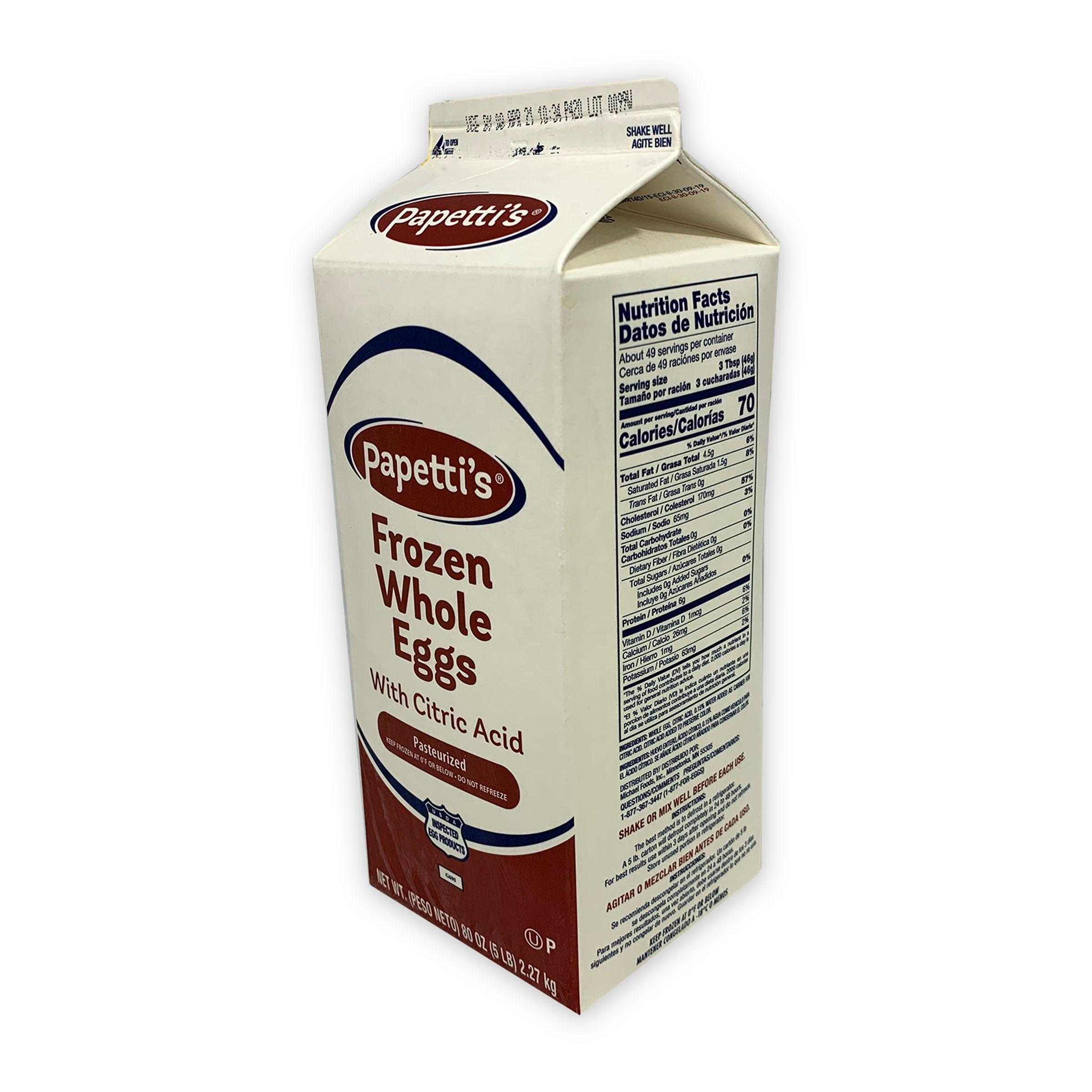 Papetti’s® Frozen Liquid Whole Eggs with Citric Acid, 6/5 Lb Cartons