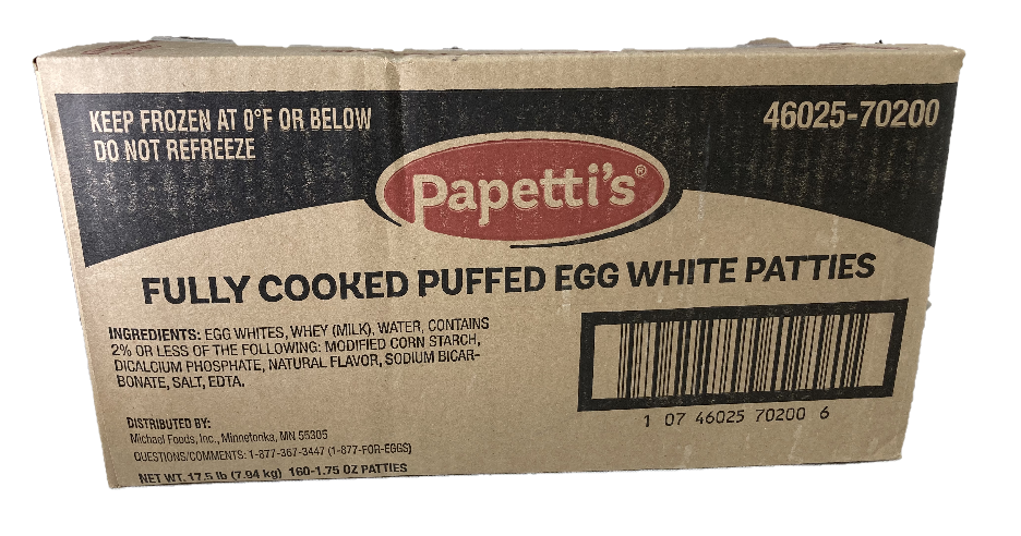 Papetti’s® Fully-Cooked 3.5” Puffed Round Egg White Patties, 160/1.75 oz