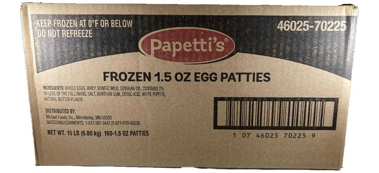 Papetti’s® Fully-Cooked 3.5” Round Scrambled Egg Patties, 160/1.5 oz