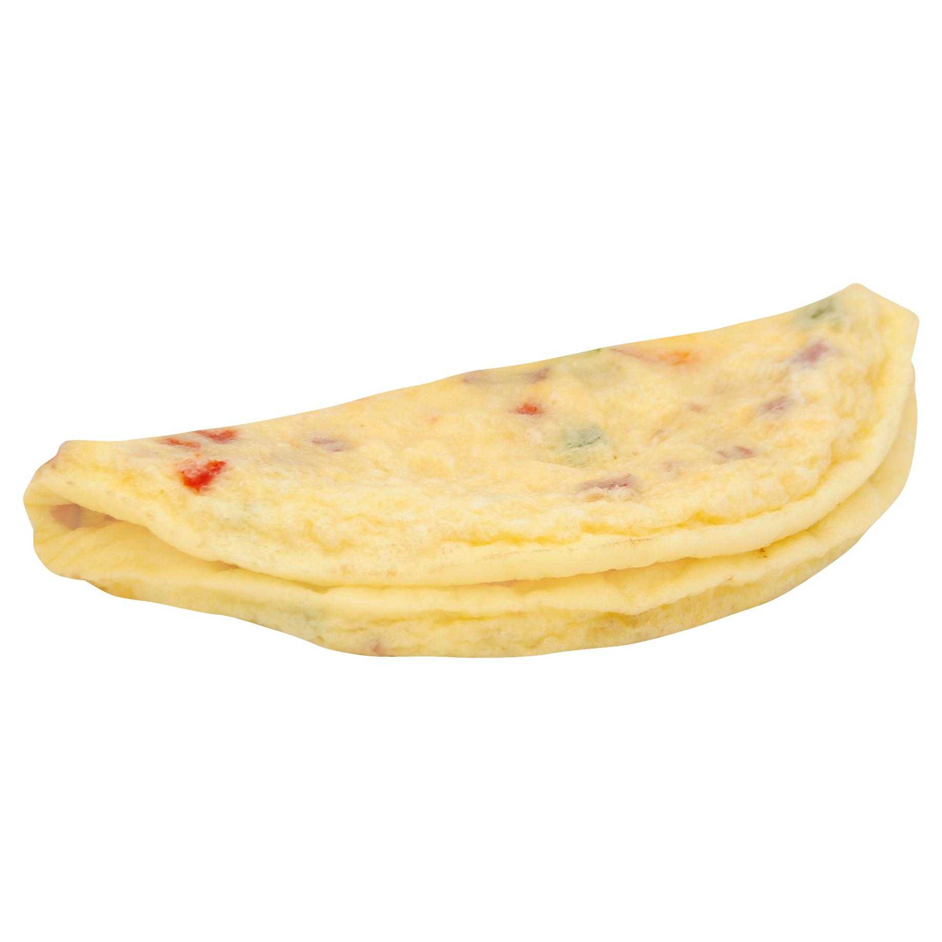 Papetti’s® Fully Cooked 4.75” x 2.25” Fold Frittata Egg Patties with Cheddar Cheese, Ham, Onions and Red & Green Pepper, 48/3 oz