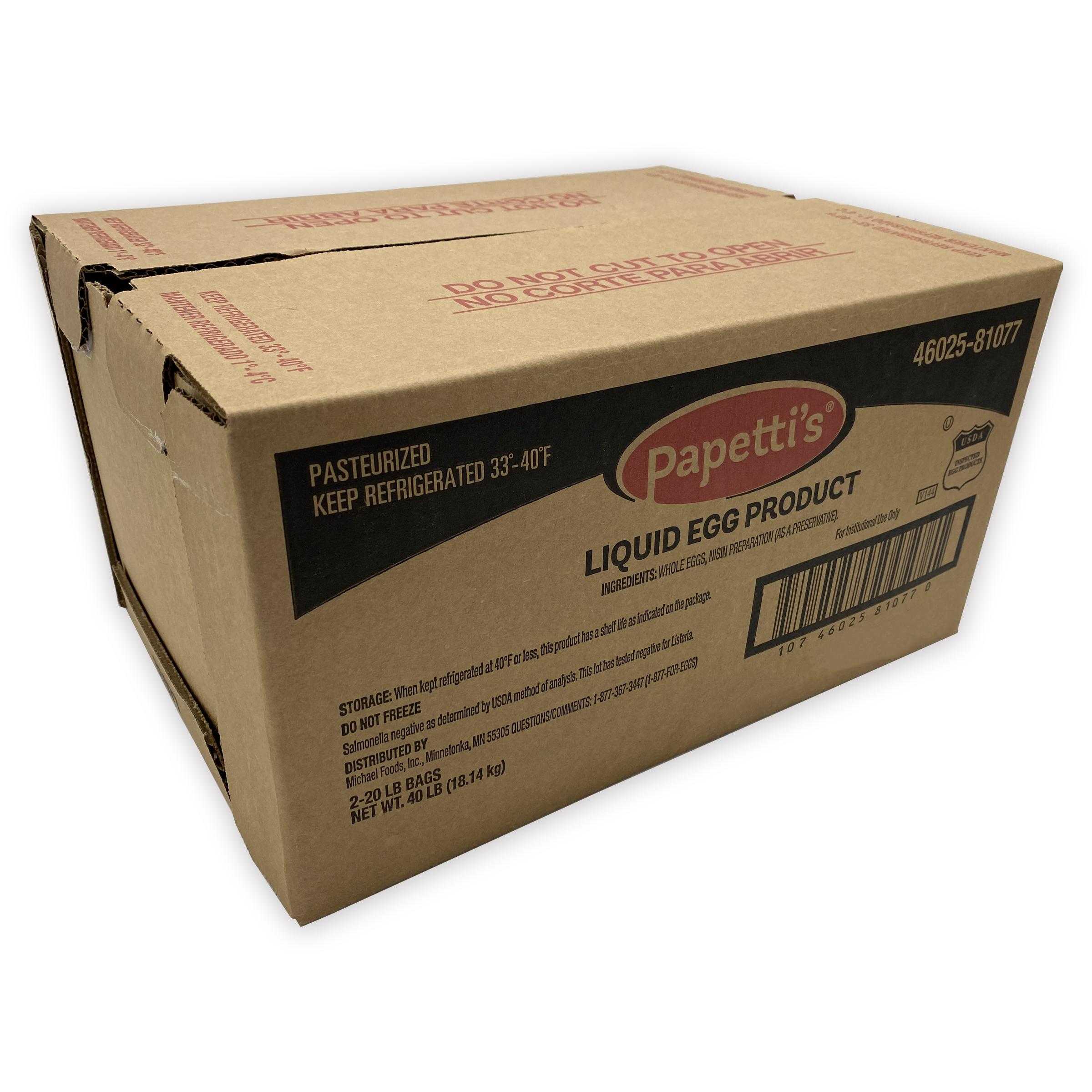 Papetti’s® Refrigerated Liquid Whole Egg with Nisin, 2/20 Lb Bag in Box