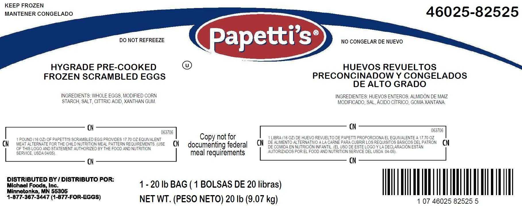 Papetti’s® Fully Cooked Scrambled Eggs, CN, 1/20 LB Bag CN Labeled PDF