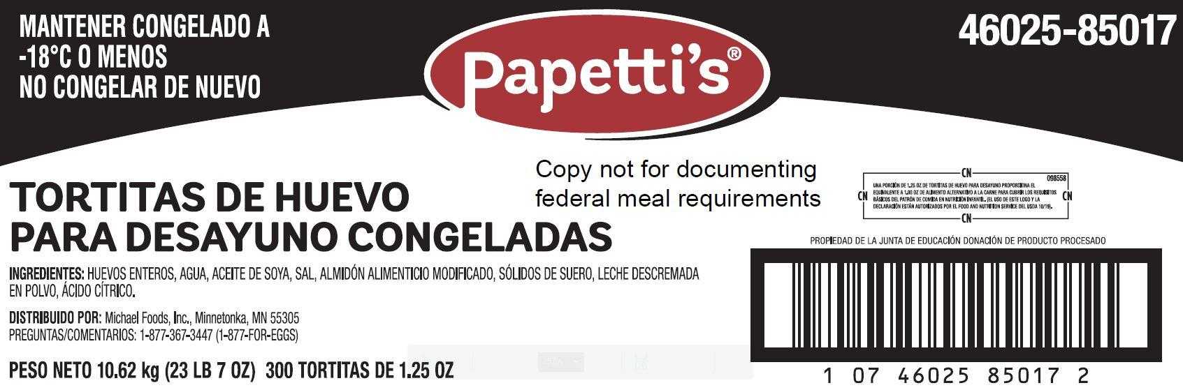 Papetti’s® Fully-Cooked 3.5” Round Scrambled Egg Patties, 300/1.25 oz CN Labeled PDF