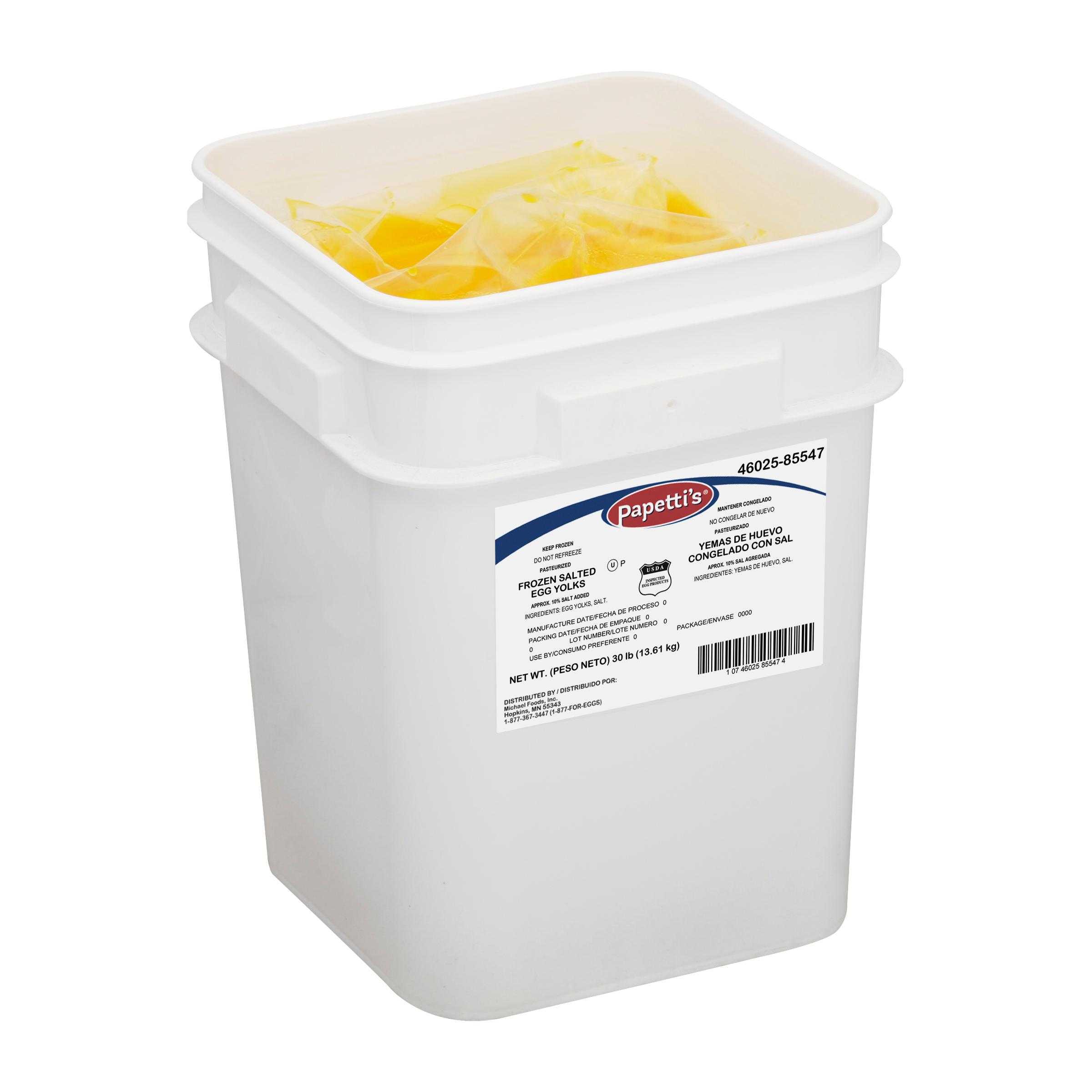 Papetti’s® Frozen Liquid Egg Yolks with 10% Salt, 1/30 Lb Square Tub with Liner