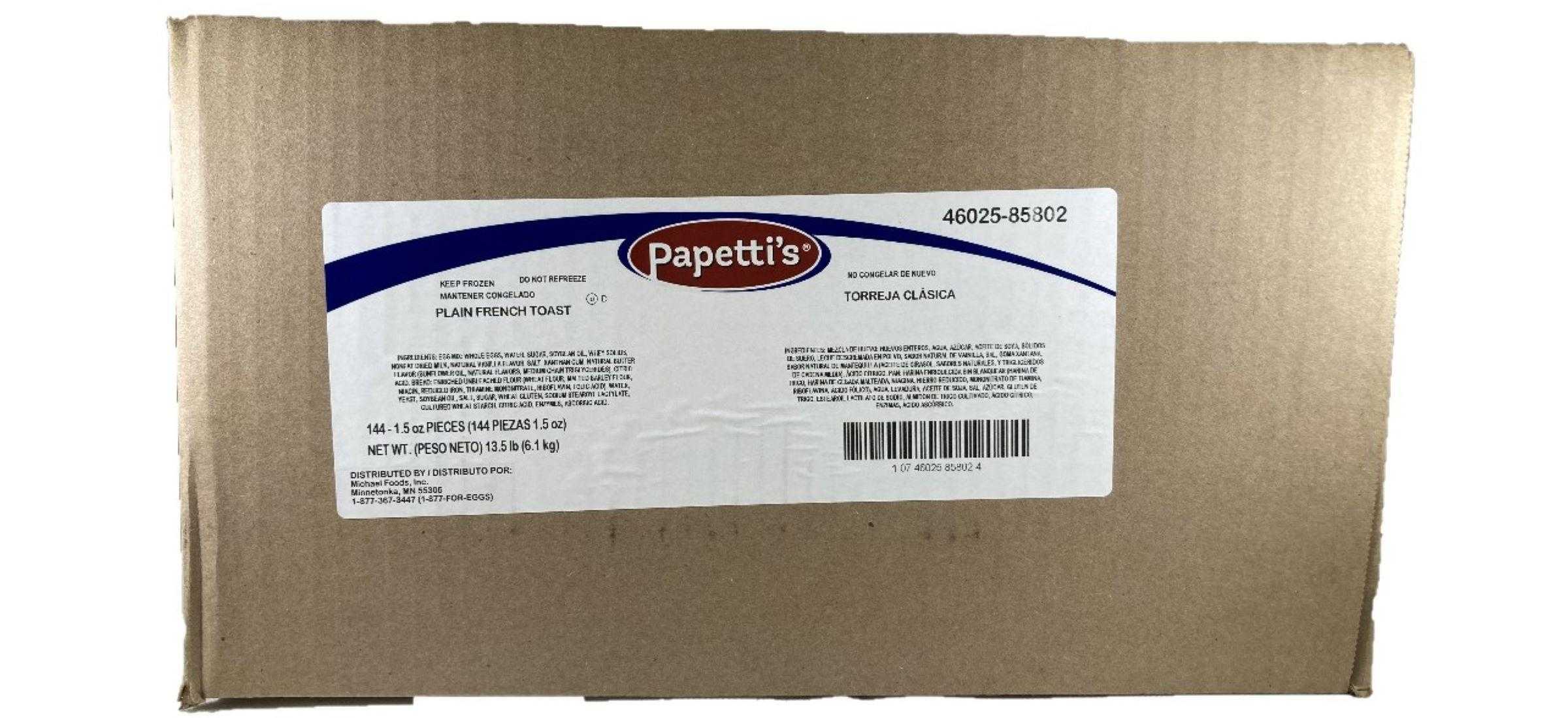 Papetti’s® Fully Cooked 4″ Round Plain French Toast, 144/1.50 Oz