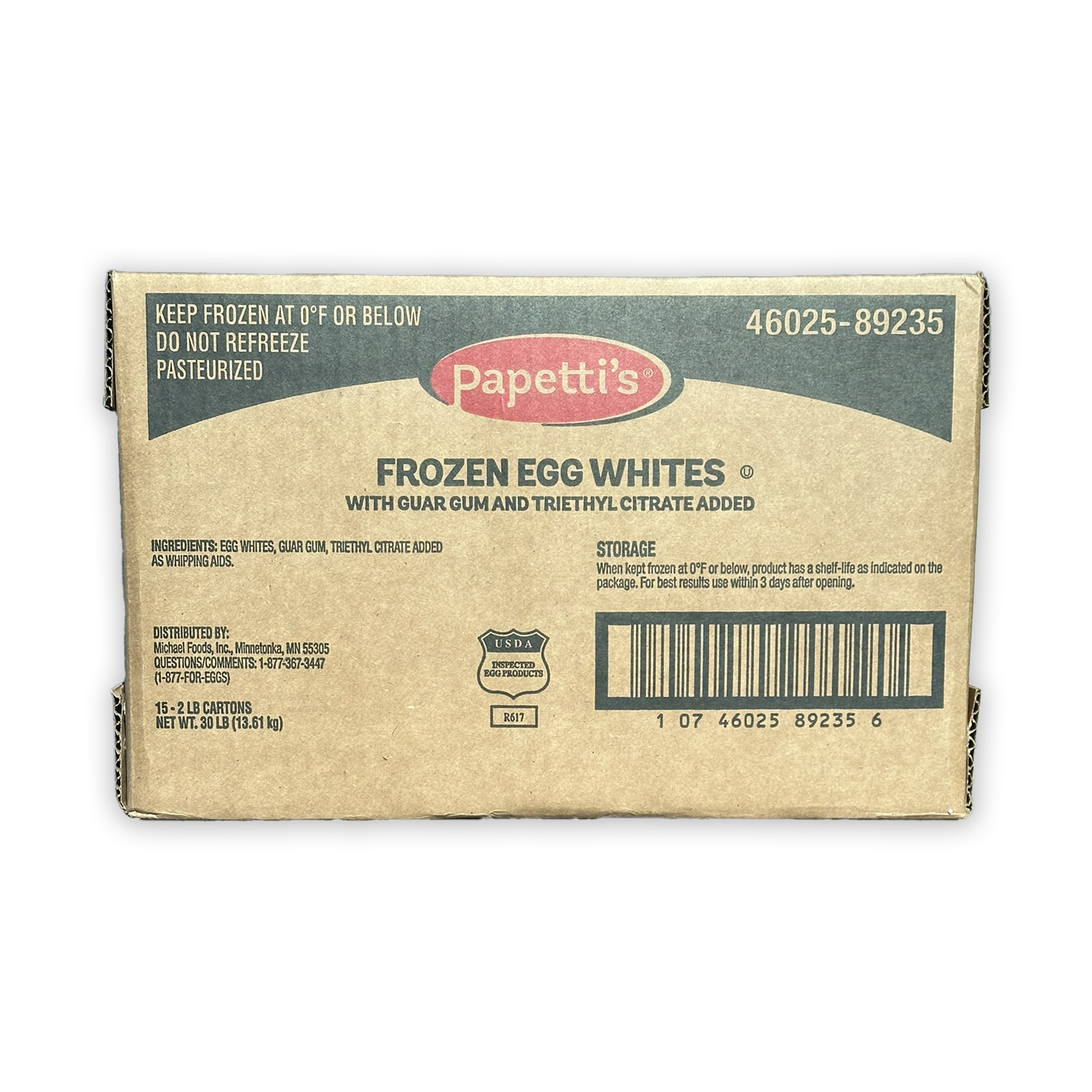 Papetti’s®  Frozen Liquid Egg Whites with Triethyl Citrate and Guar Gum, 15/2 Lb Cartons