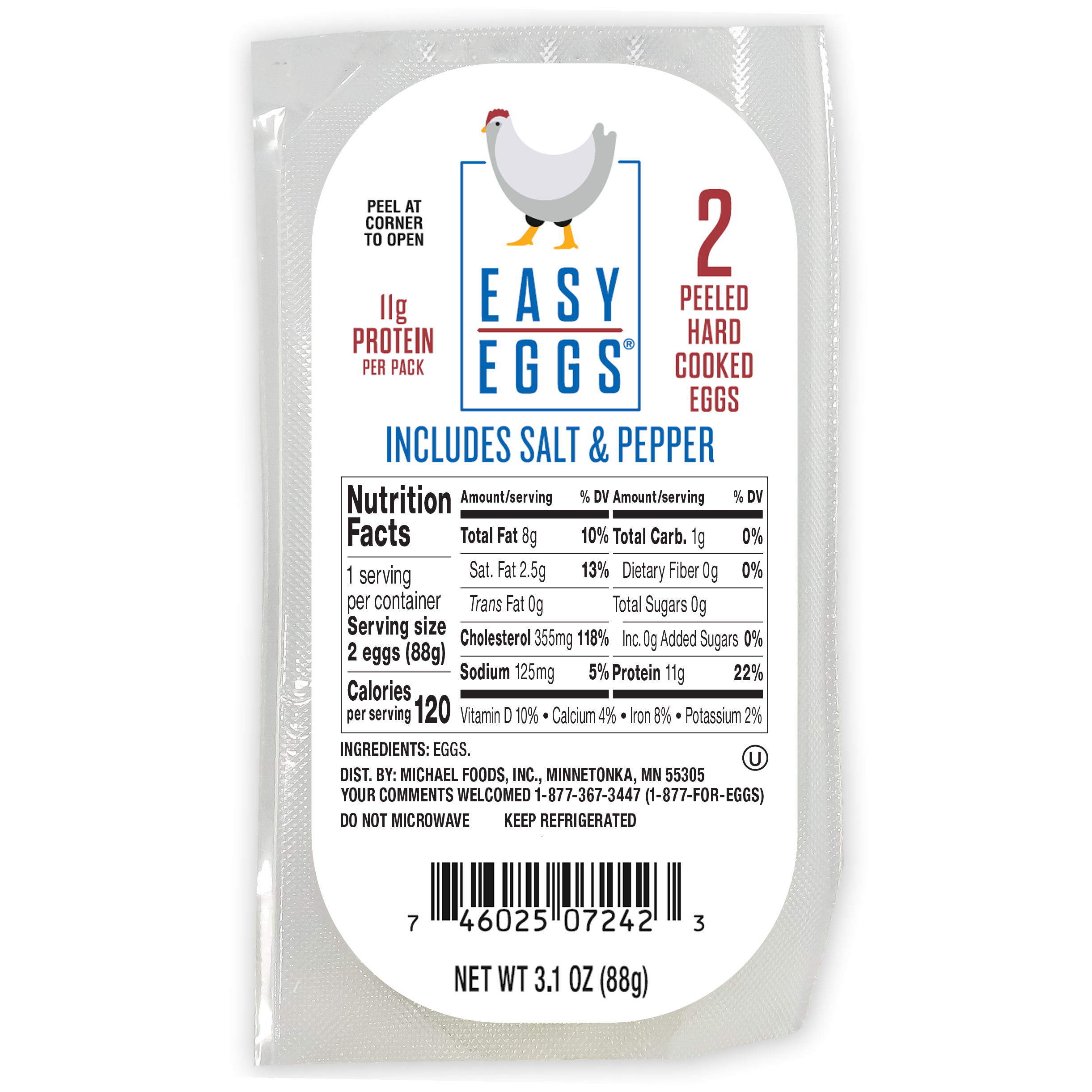Easy Eggs® Peeled Hard Cooked Eggs with Salt & Pepper, 2 Retail Trays with 10-2 Count Grab 'N Go Dry Packs