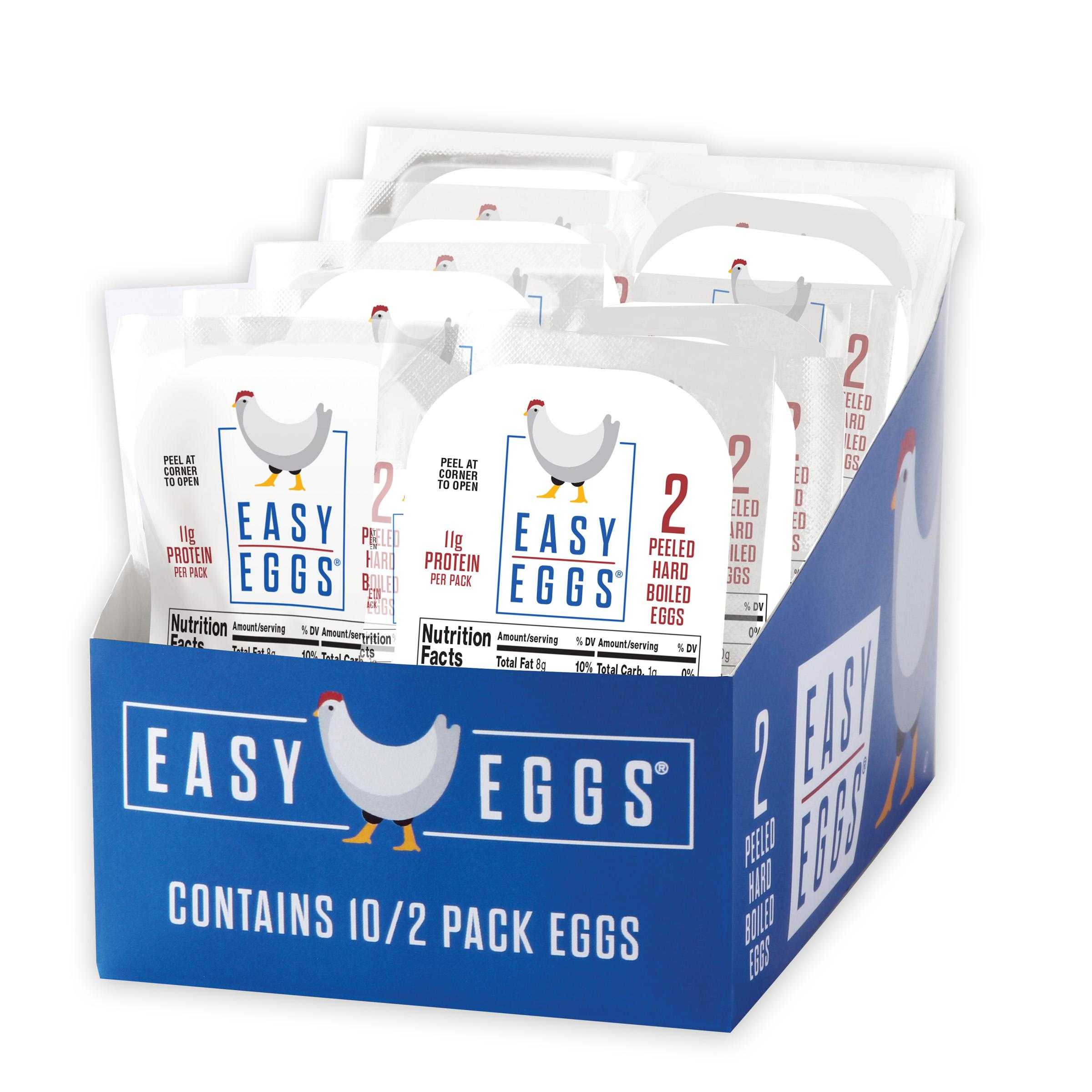 Easy Eggs® Peeled Hard Cooked Eggs, 2 Retail Trays with 10-2 Count Grab 'N Go Dry Packs